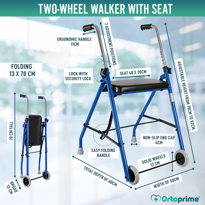 Two-Wheel Elderly Walker | Foldable Adult Walkers