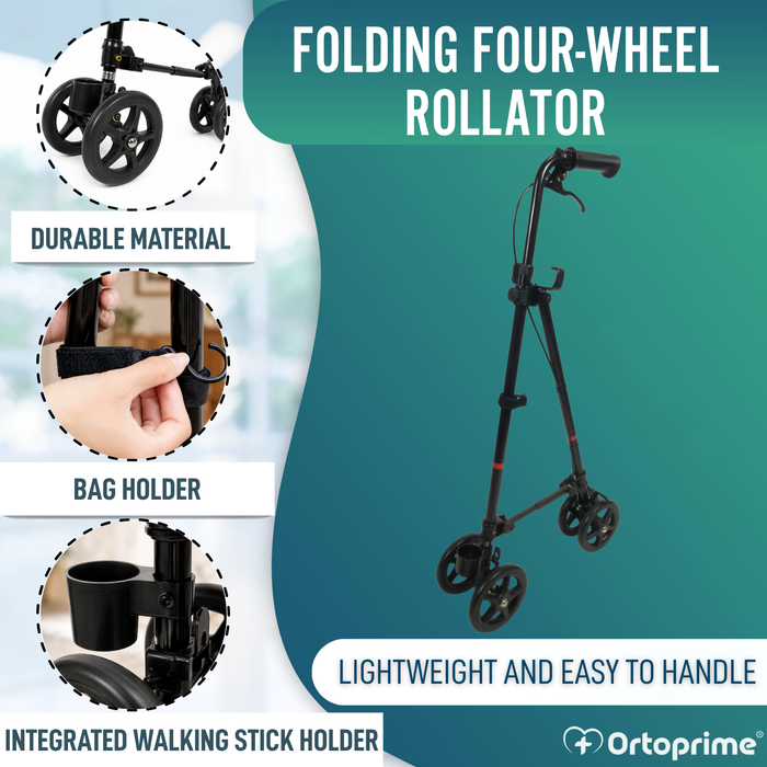 4-Wheel Walking Stick with Rear Brake | Height Adjustable