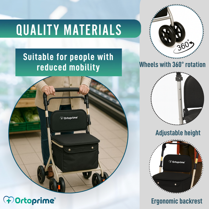Foldable Adult Rollator with Shopping Trolley