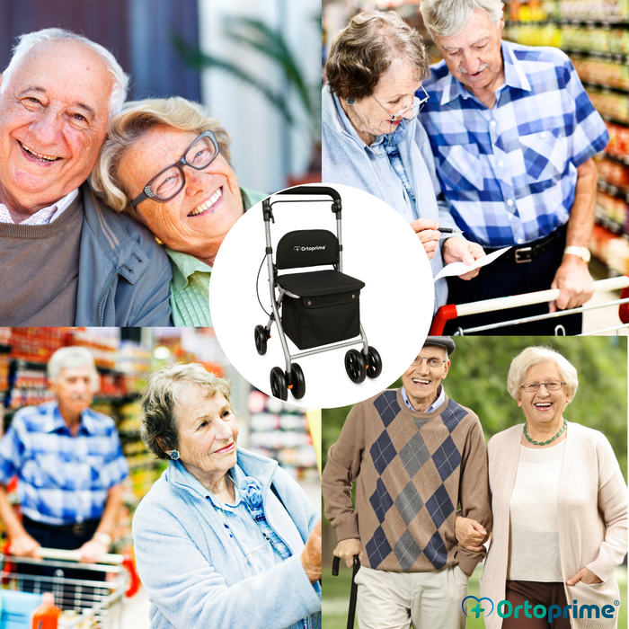 Foldable Adult Rollator with Shopping Trolley