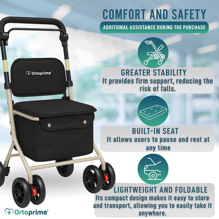 Foldable Adult Rollator with Shopping Trolley