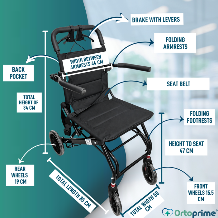 Lightweight Folding Transit Wheelchair with Handbrakes