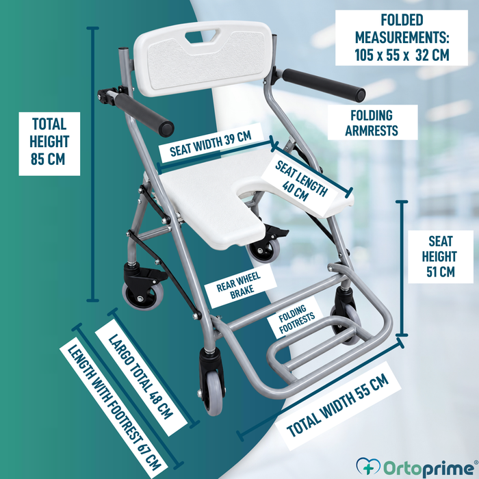 Folding Shower and Bath Chair with Wheels | Hygienic U-Shaped Seat