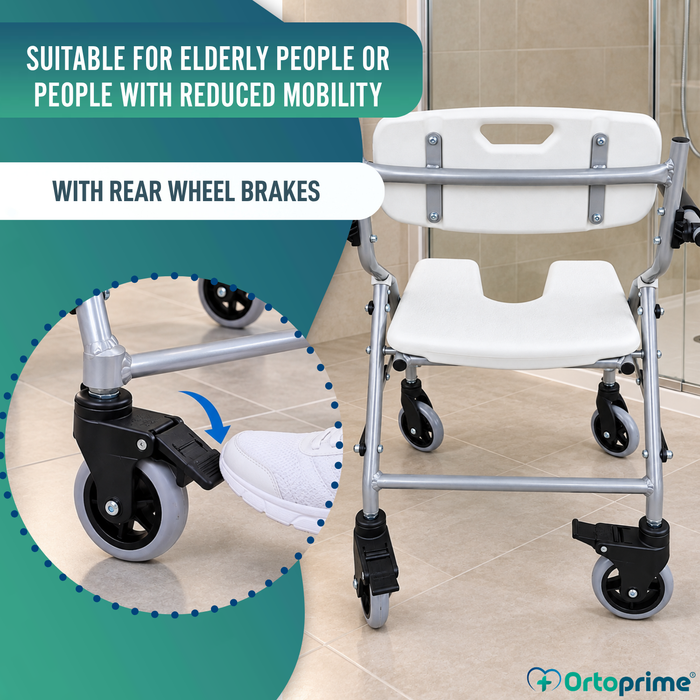 Folding Shower and Bath Chair with Wheels | Hygienic U-Shaped Seat