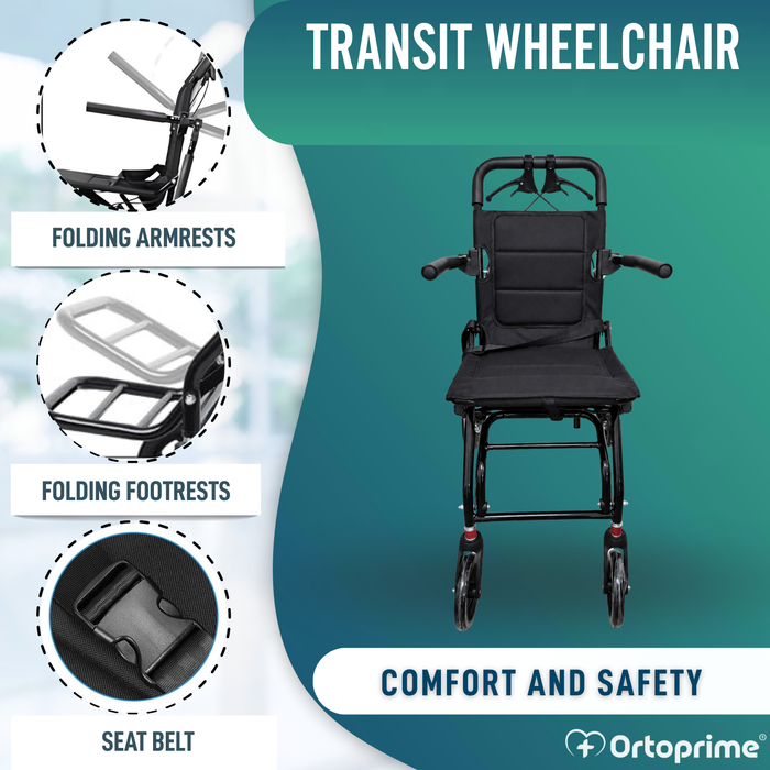 Lightweight Folding Transit Wheelchair with Handbrakes