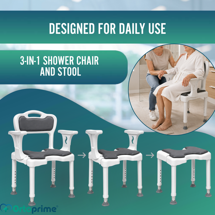 3-in-1 U-Shaped Shower Chair | Non-Slip Shower Stool