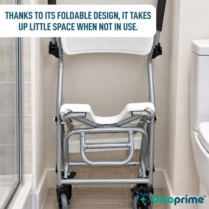 Folding Shower and Bath Chair with Wheels | Hygienic U-Shaped Seat