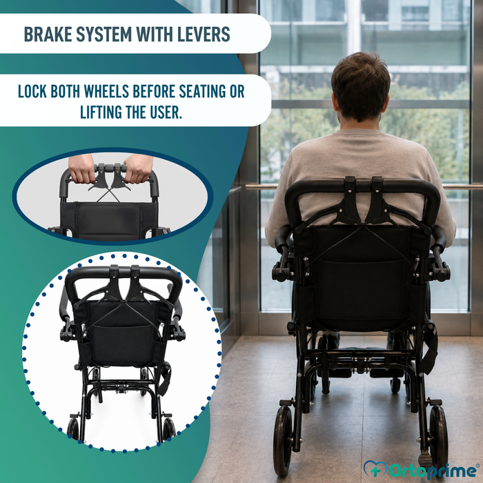 Lightweight Folding Transit Wheelchair with Handbrakes