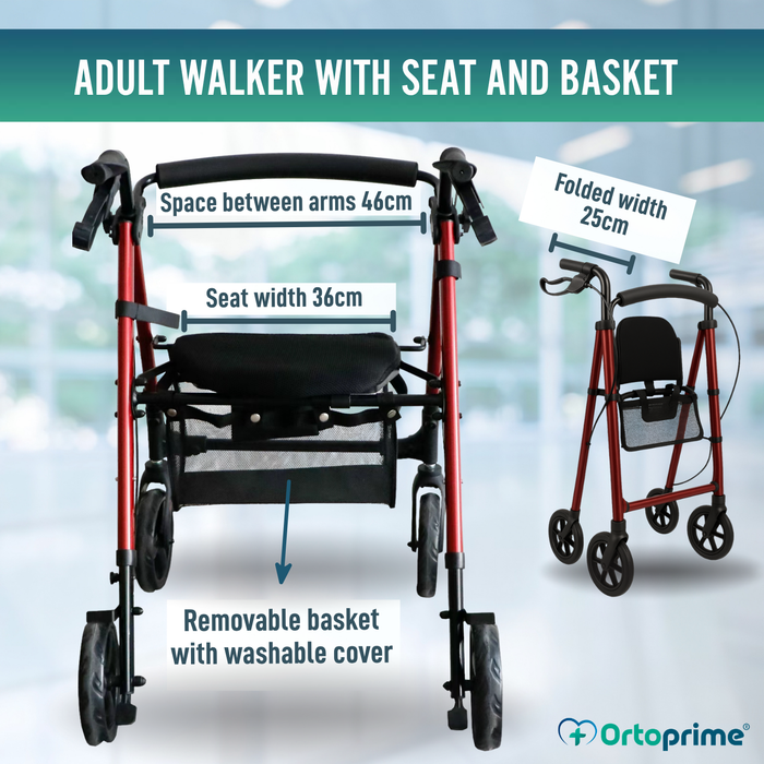 Folding Rollator Walker with Height Adjustable Seat