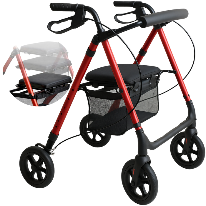 Folding Rollator Walker with Height Adjustable Seat
