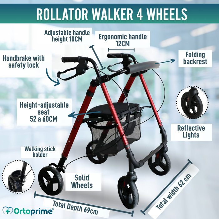 Folding Rollator Walker with Height Adjustable Seat