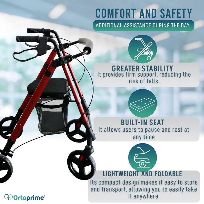 Folding Rollator Walker with Height Adjustable Seat