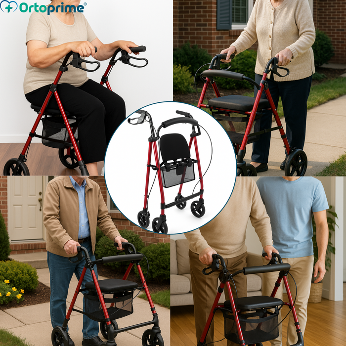 Folding Rollator Walker with Height Adjustable Seat