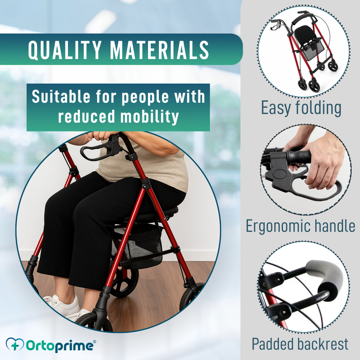 Folding Rollator Walker with Height Adjustable Seat