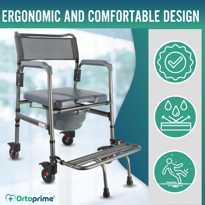 Folding Commode Chair with Wheels | Portable Toilet