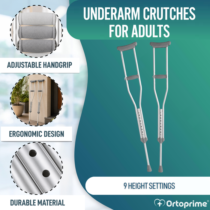Adult Underarm Crutches | Adjustable Aluminium Crutches Pack x2