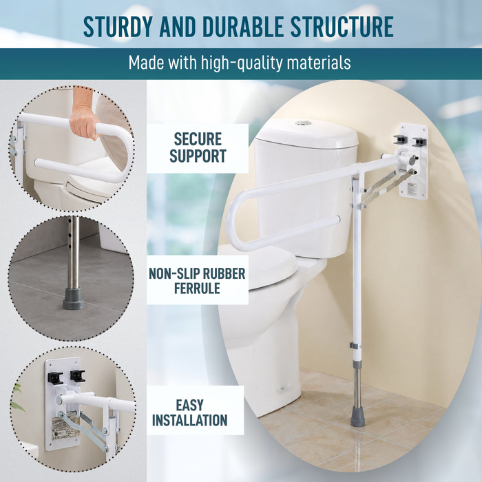 Folding Bathroom Grab Rail with Adjustable Support Leg