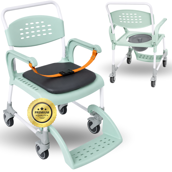 Shower Commode Chair with Wheels 3-in-1 | Drainage Seat