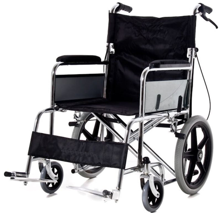 chrome‑steel‑frame‑transport‑wheelchair‑wide‑seat‑ortoprime‑uk