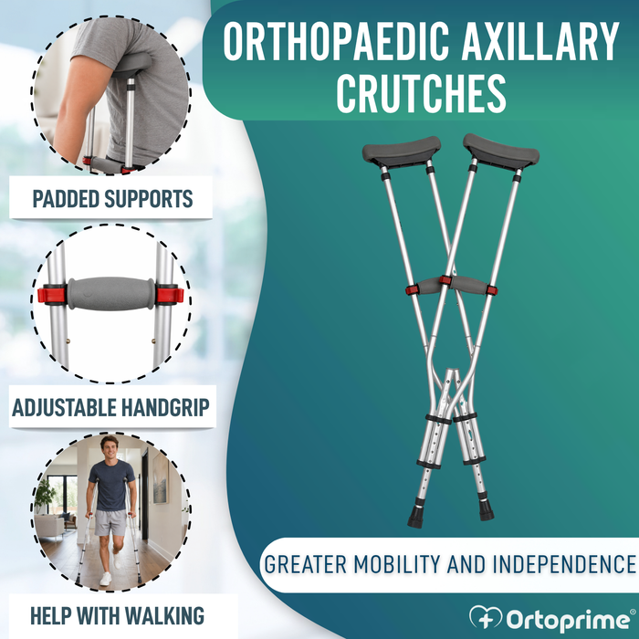 Adjustable Aluminium Underarm Crutches | Pack of 2