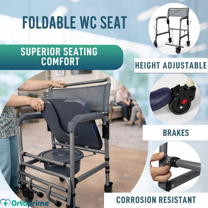 Folding Commode Chair with Wheels | Portable Toilet