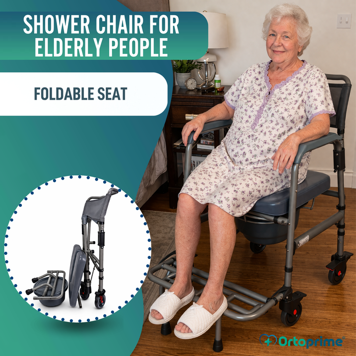 Folding Commode Chair with Wheels | Portable Toilet