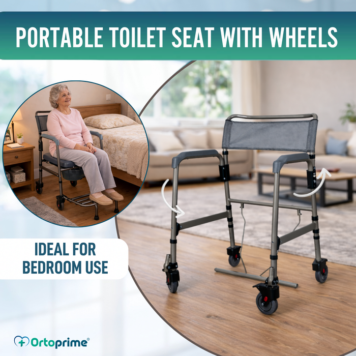 Folding Commode Chair with Wheels | Portable Toilet
