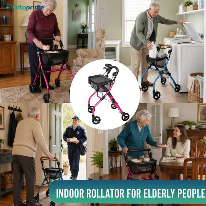 Folding Indoor Rollator with Storage Tray