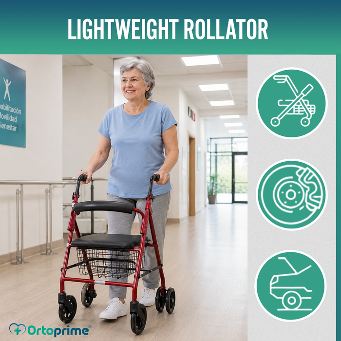 Aluminium Rollator Walker Load-Activated Brake Padded Seat