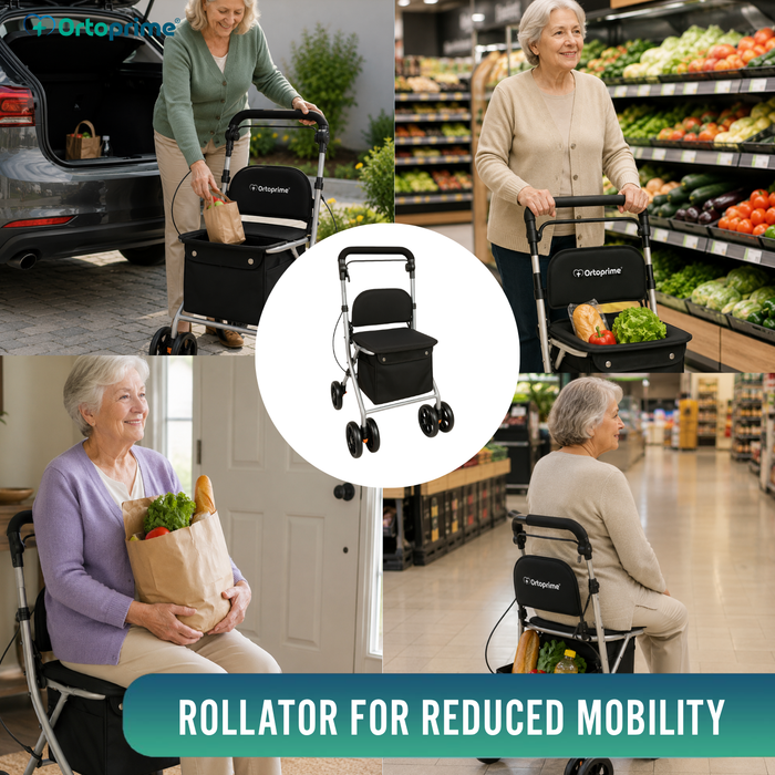 Foldable Adult Rollator with Shopping Trolley
