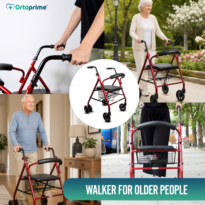 Aluminium Rollator Walker Load-Activated Brake Padded Seat