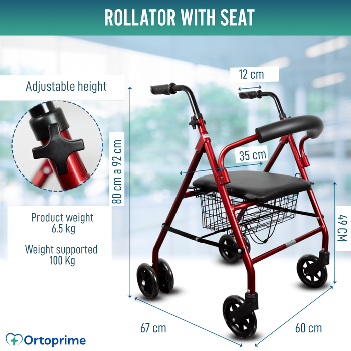 Aluminium Rollator Walker Load-Activated Brake Padded Seat