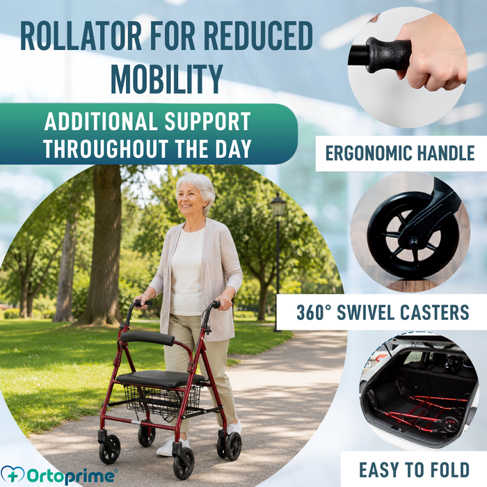 Aluminium Rollator Walker Load-Activated Brake Padded Seat