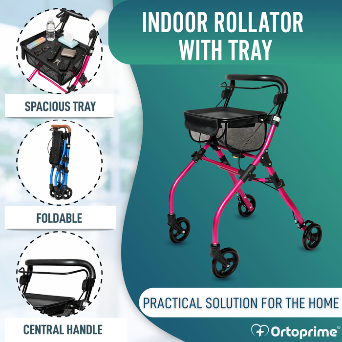 Folding Indoor Rollator with Storage Tray