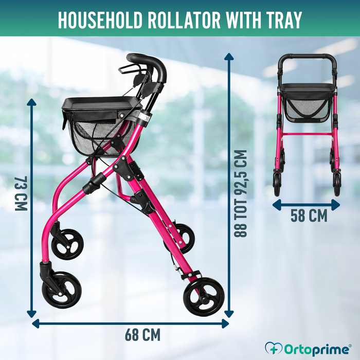 Folding Indoor Rollator with Storage Tray