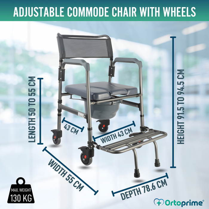 Folding Commode Chair with Wheels | Portable Toilet