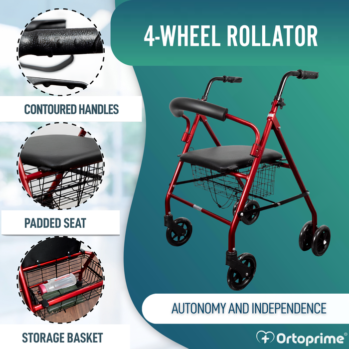 Aluminium Rollator Walker Load-Activated Brake Padded Seat