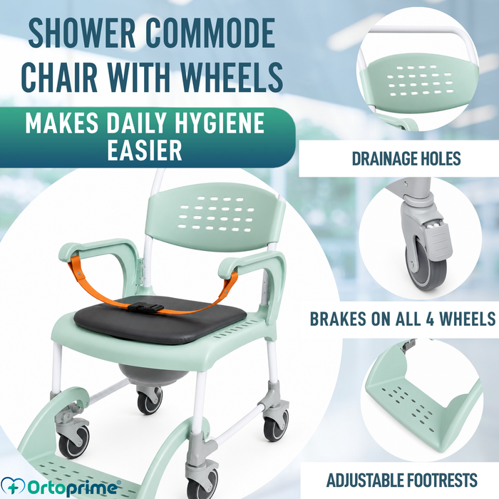 Shower Commode Chair with Wheels 3-in-1 | Drainage Seat