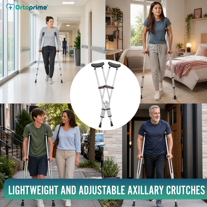 Adjustable Aluminium Underarm Crutches | Pack of 2