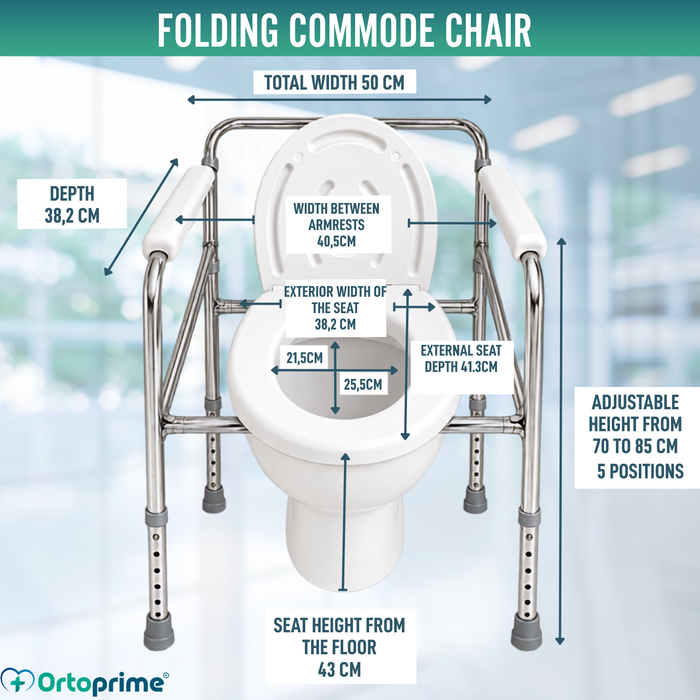 Portable WC Chair with Foldable Urinal | Height Adjustable