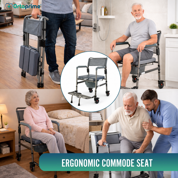 Folding Commode Chair with Wheels | Portable Toilet