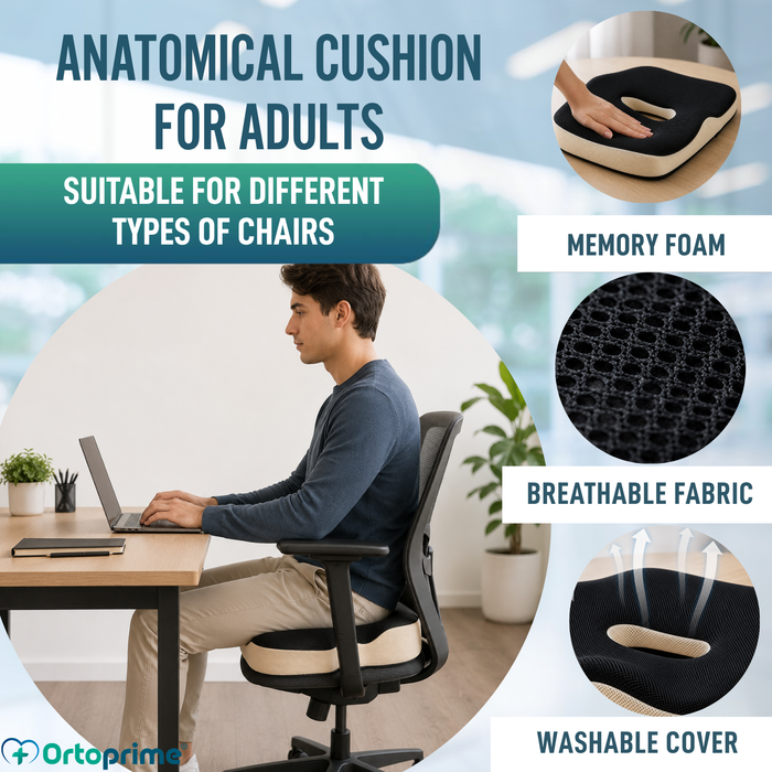 Ergonomic Viscoelastic Pressure Sore Cushion with Coccyx Cut-Out