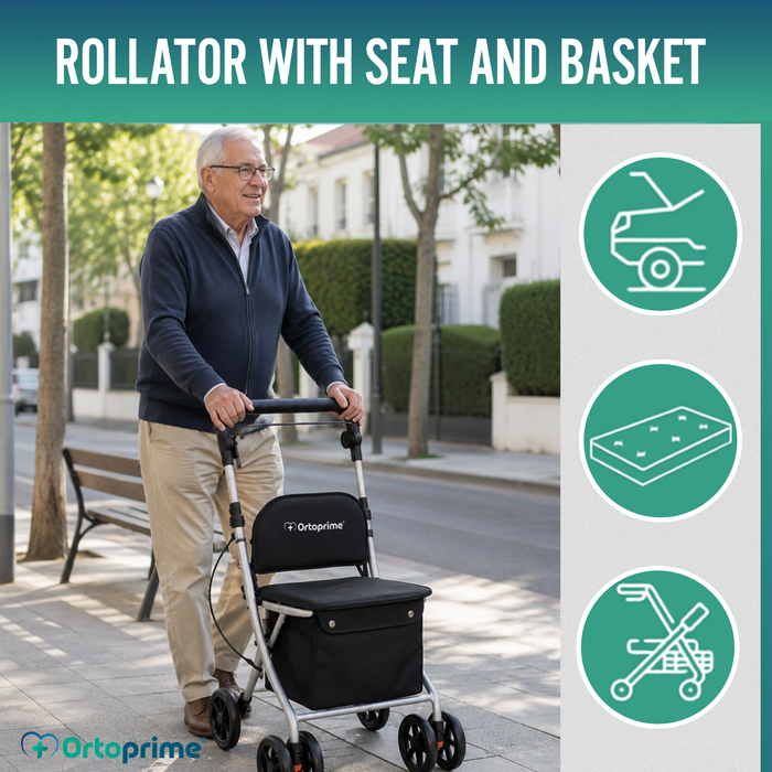 Foldable Adult Rollator with Shopping Trolley