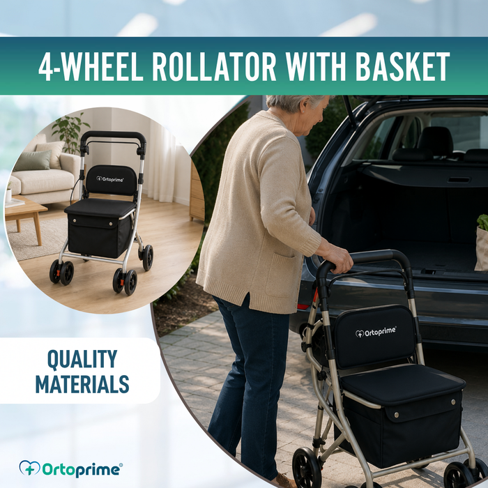 Foldable Adult Rollator with Shopping Trolley