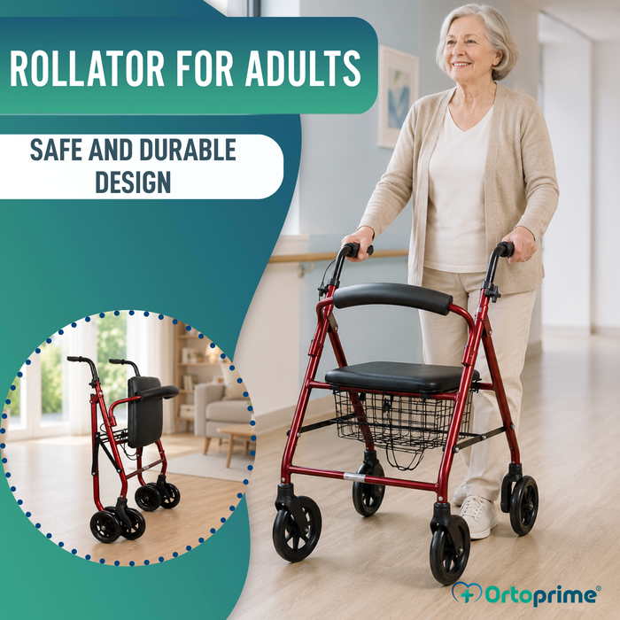 Aluminium Rollator Walker Load-Activated Brake Padded Seat