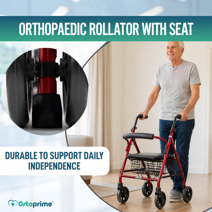 Aluminium Rollator Walker Load-Activated Brake Padded Seat