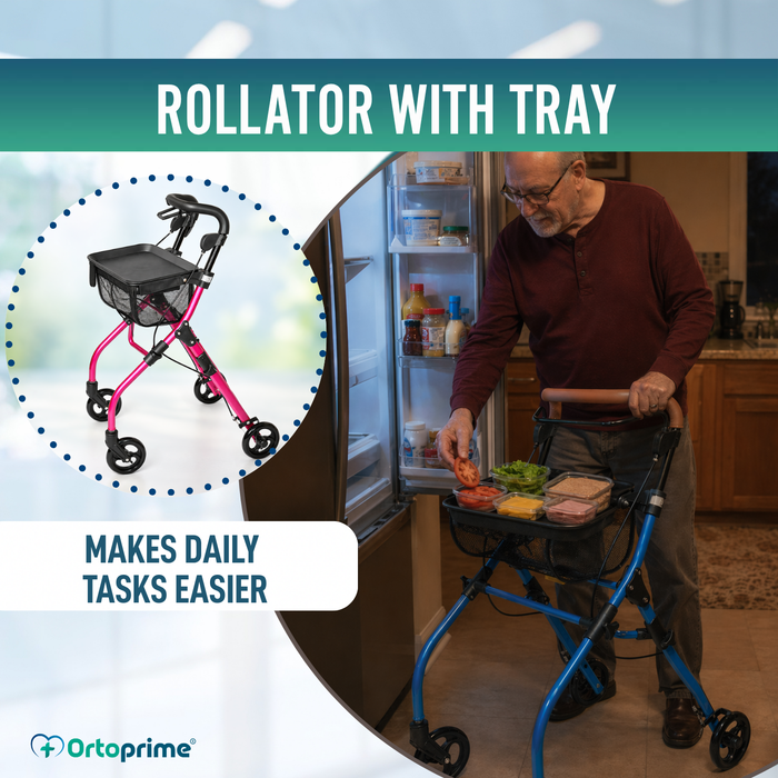 Folding Indoor Rollator with Storage Tray