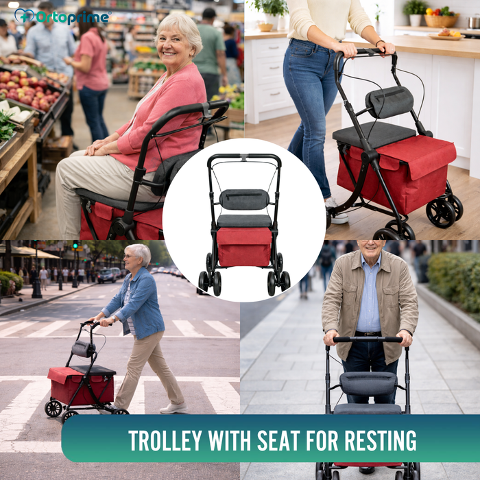 Folding Shopping Trolley Walker | Built-in Seat