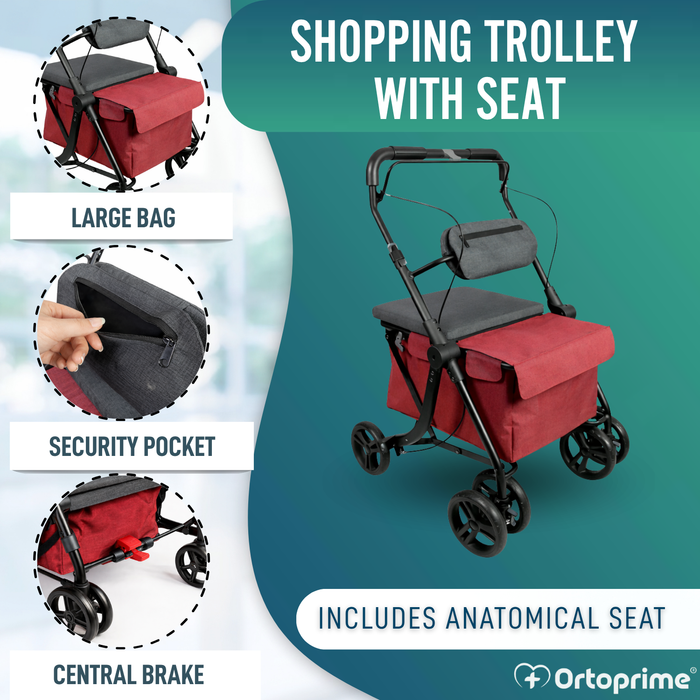 Folding Shopping Trolley Walker | Built-in Seat