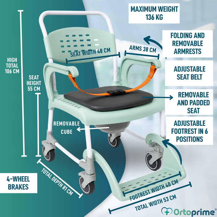 Shower Commode Chair with Wheels 3-in-1 | Drainage Seat